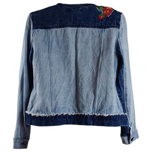 Relativity S Denim Beaded Floral Jacket Boho Beadwork Festival Hippie Western - Picture 6 of 8
